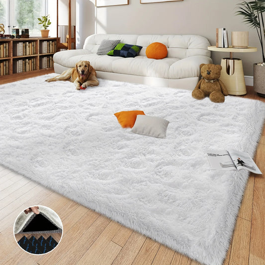 Modern Plush White Fluffy Shaggy Non-Slip Rug