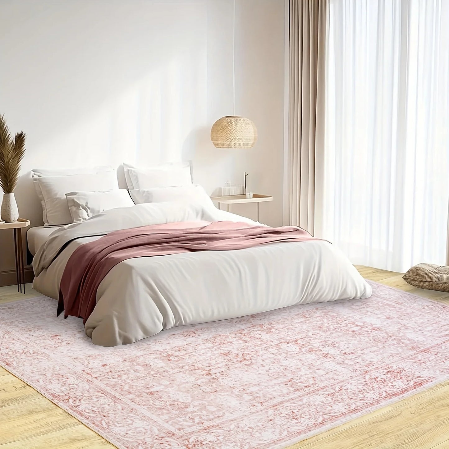 Vintage Pink Floral Large Area Rug