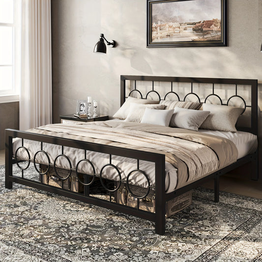 Metal Bed Frame With Vintage Circular Design
