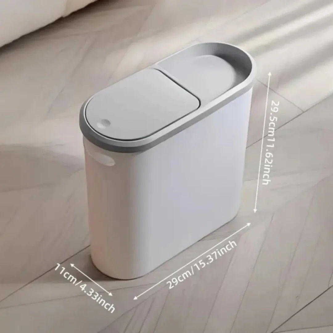 Fashionable white grey bathroom trash can with lid and handle