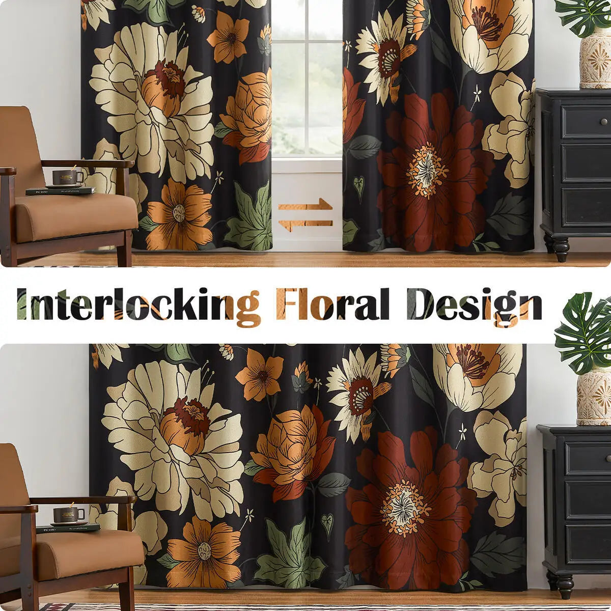 Boho Floral Blackout Curtains For Bedroom