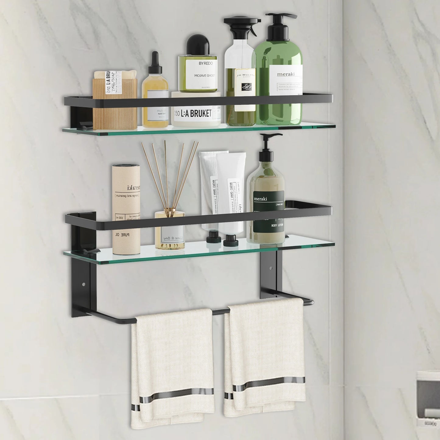 Glass Bathroom Shelf With Towel