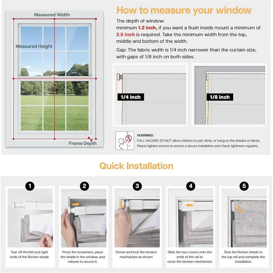 No Tools No Drill Cordless Shades for Windows