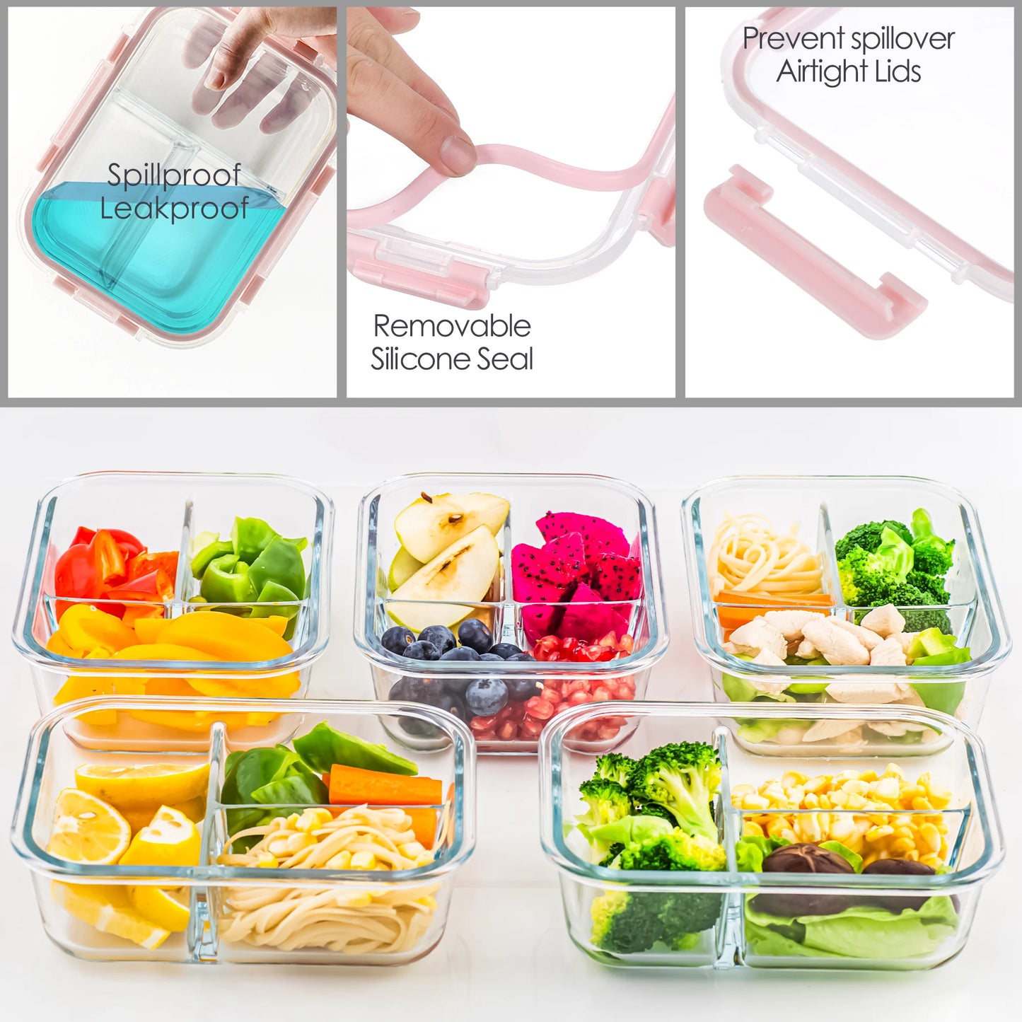 5-Pack Glass Food Storage Containers