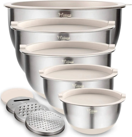 5-Piece Stainless Steel Mixing Bowls With Airtight Lids