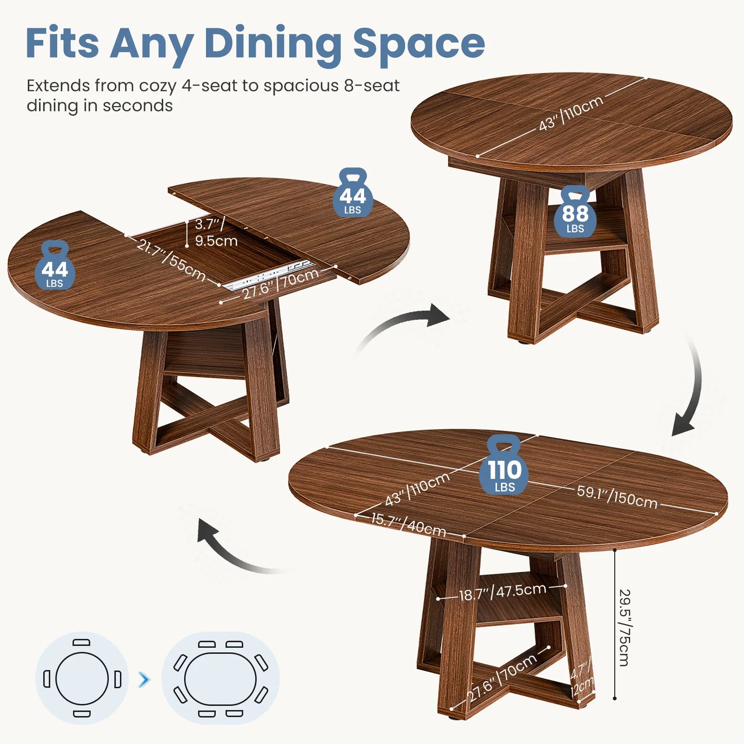 Modern Extendable Wood Round Dining Table