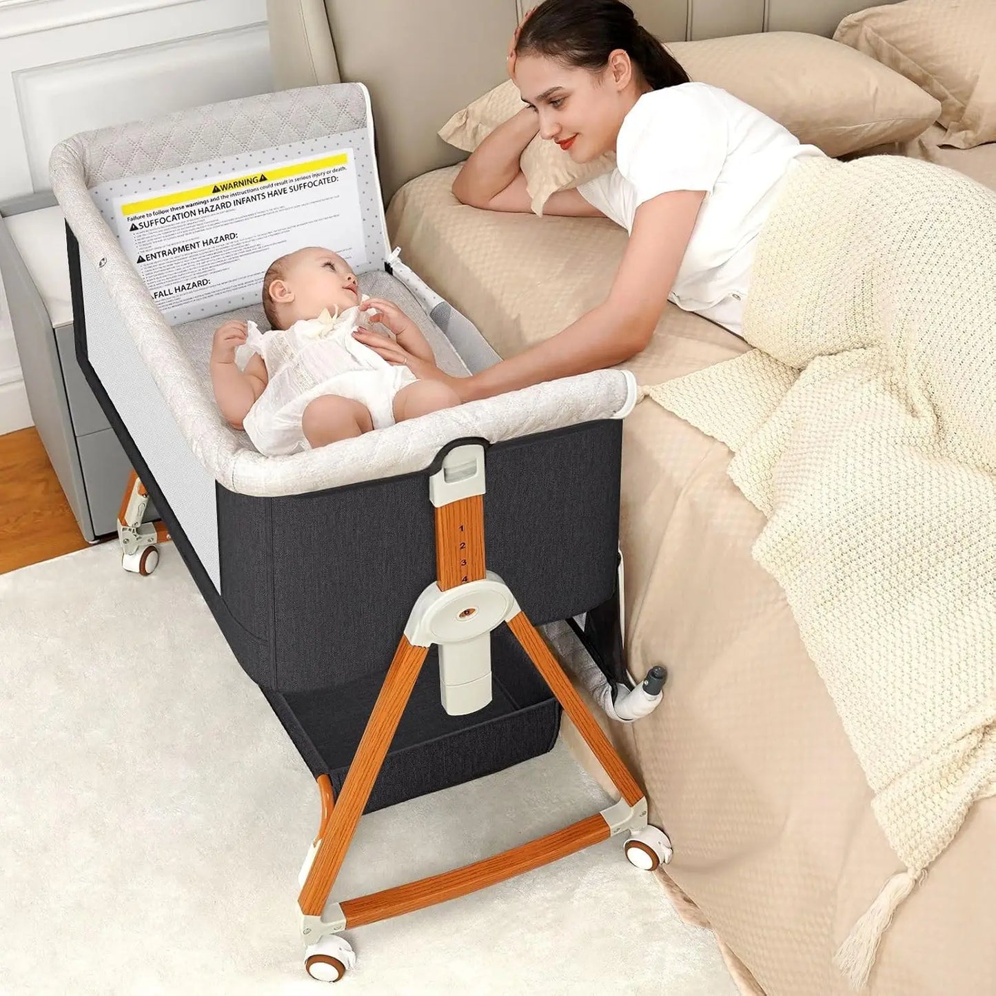 3-in-1 Bassinet Bedside Sleeper With Wheels