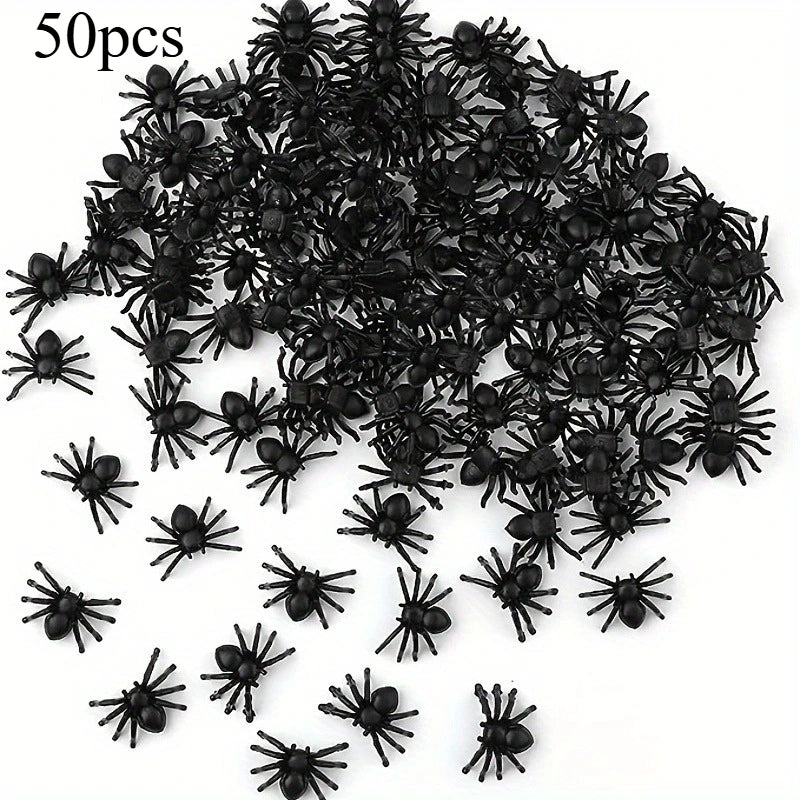 100/50pcs Realistic Plastic Mini Black Spiders