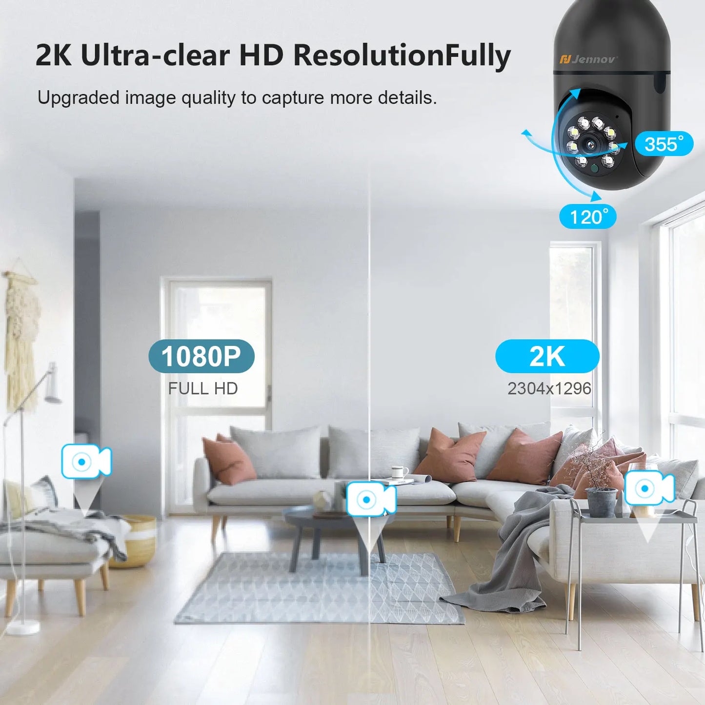 3MP Light Bulb Security Camera – 360° Panoramic View