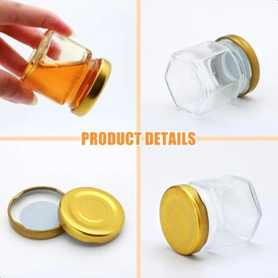 Mini Glass Honey Jars, Gold Lid
