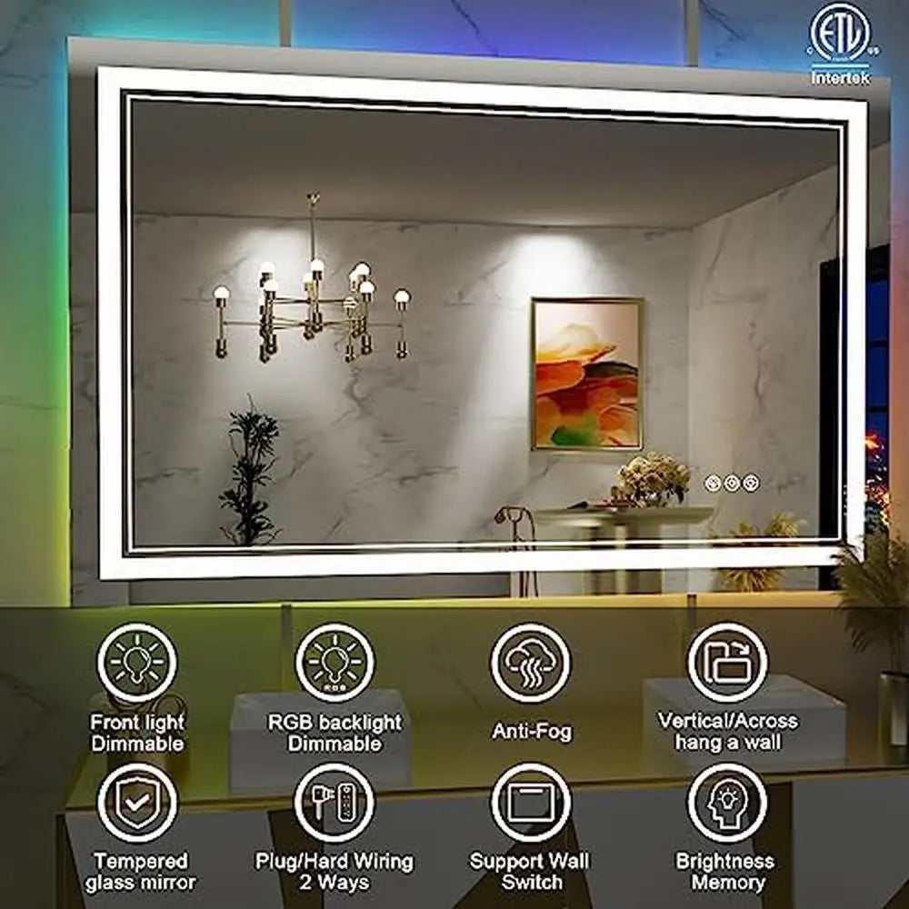 Rectangular Mirror With Front Lighting