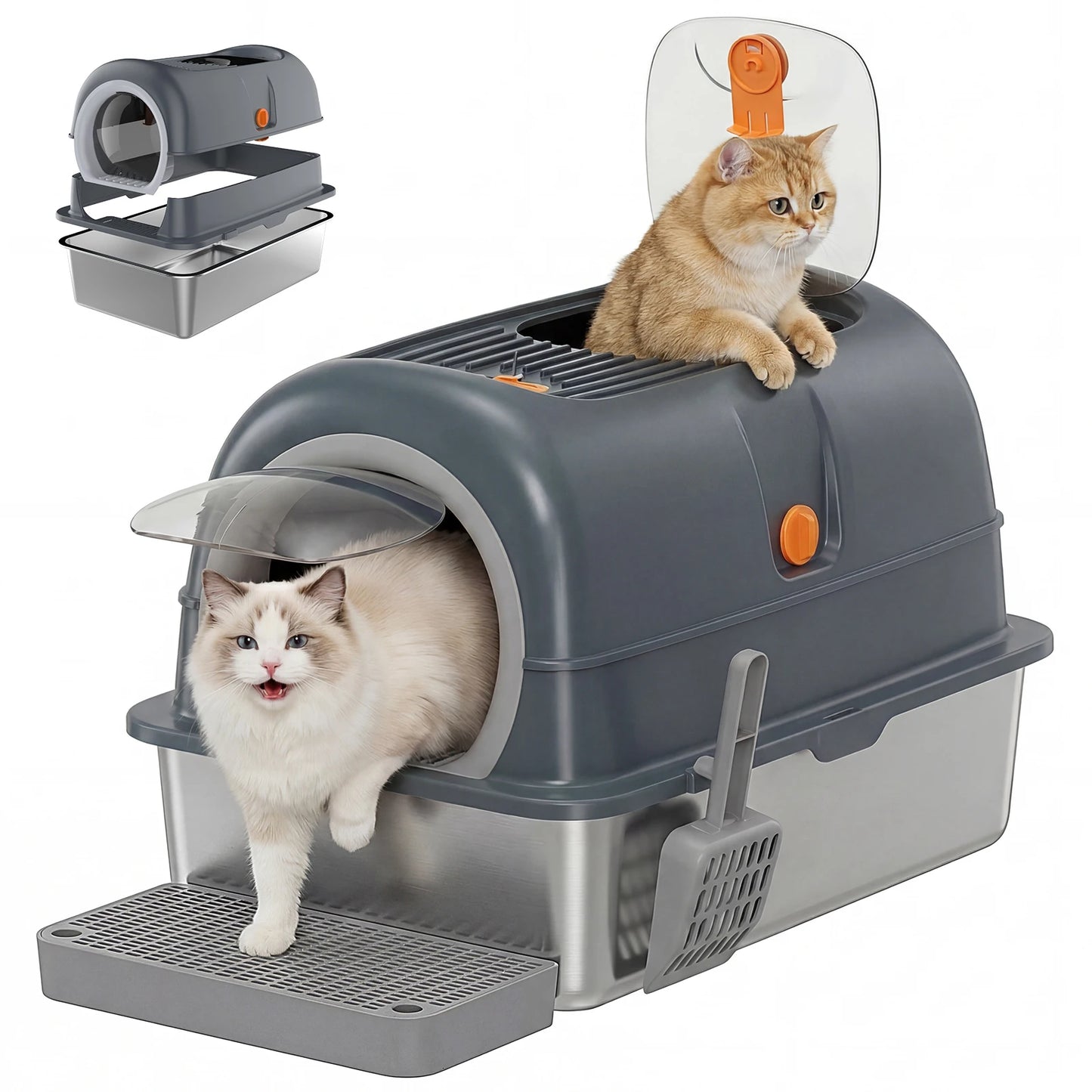 24IN Stainless Steel Cat Litter Box With Lid