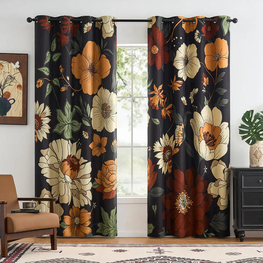 Boho Floral Blackout Curtains For Bedroom