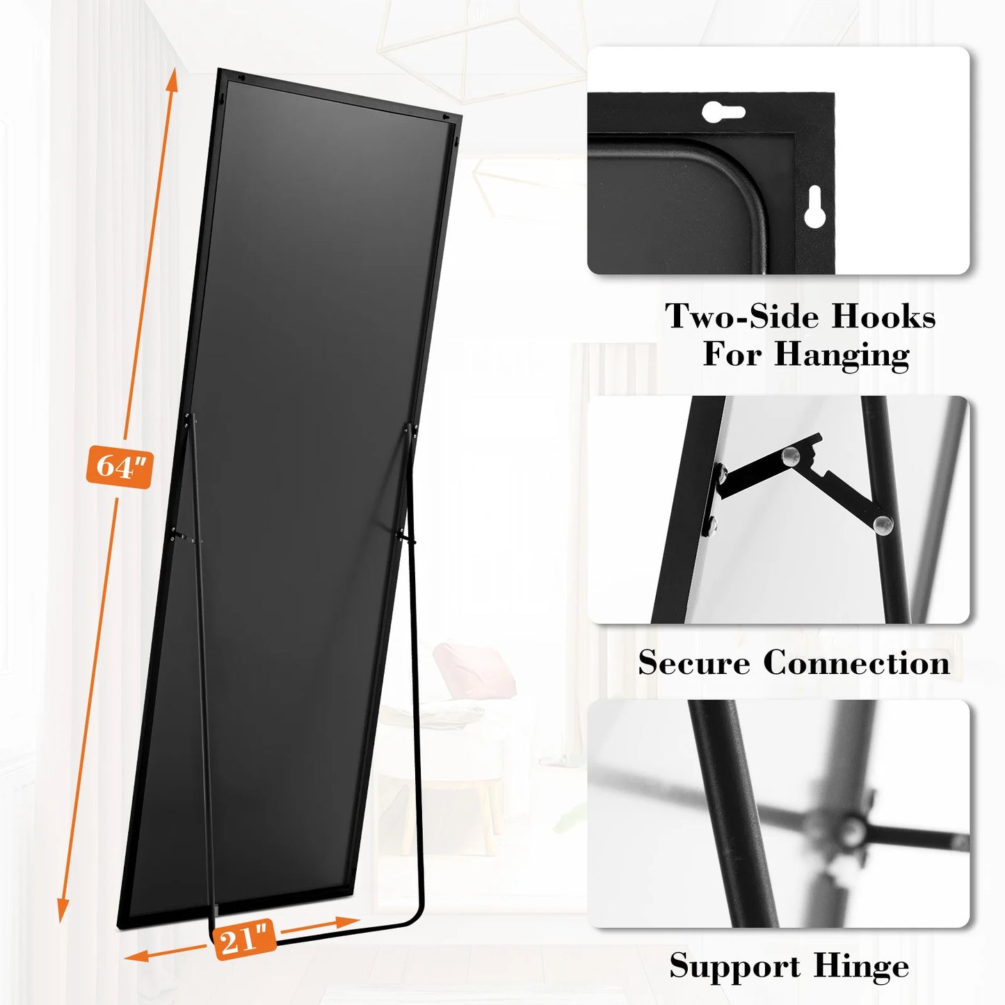 JHK Full-Body Hanging, Leaning Wall-Mounted Mirrors