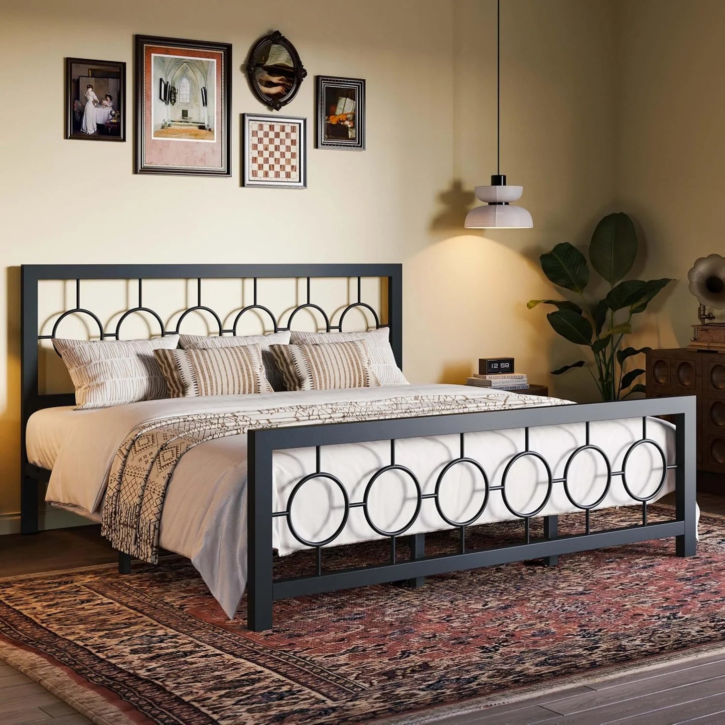 Metal Bed Frame With Vintage Circular Design