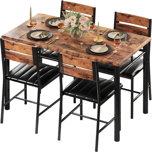 Rustic Brown Dining Table Set for 4