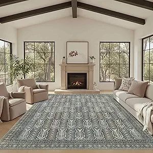 Floral Boho 8x10 Area Rugs, Low Pile Wool Carpets