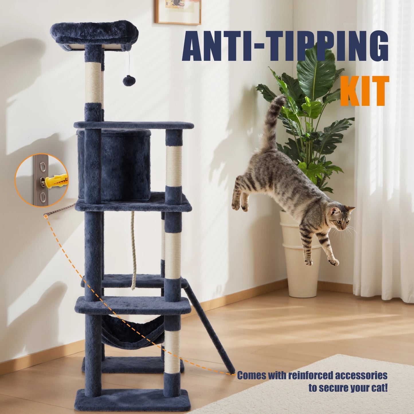 63-Inch Multi-Level Cat Tree for Indoor Cats