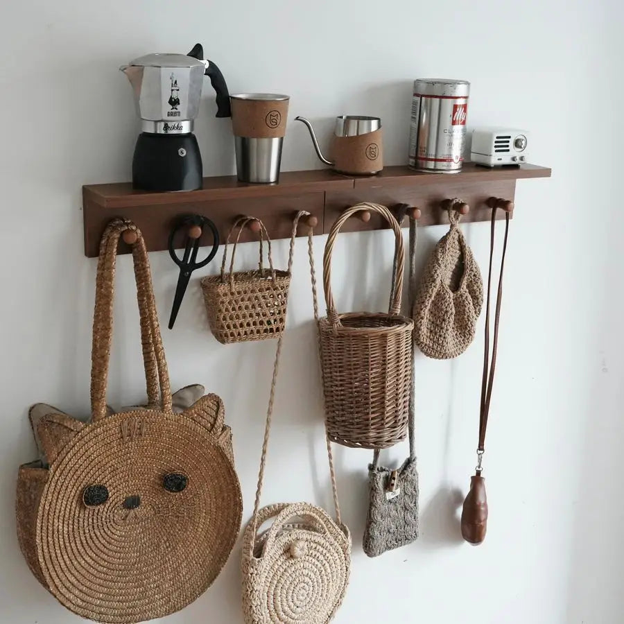 Wooden Coat Rack with Shelf & Hooks