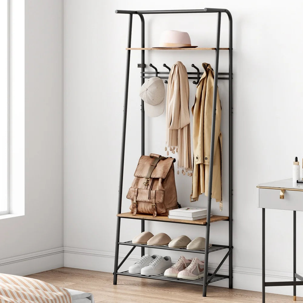 Entryway Coat Rack With Hooks & Steel Frame