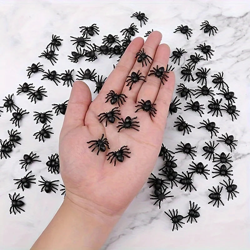100/50pcs Realistic Plastic Mini Black Spiders