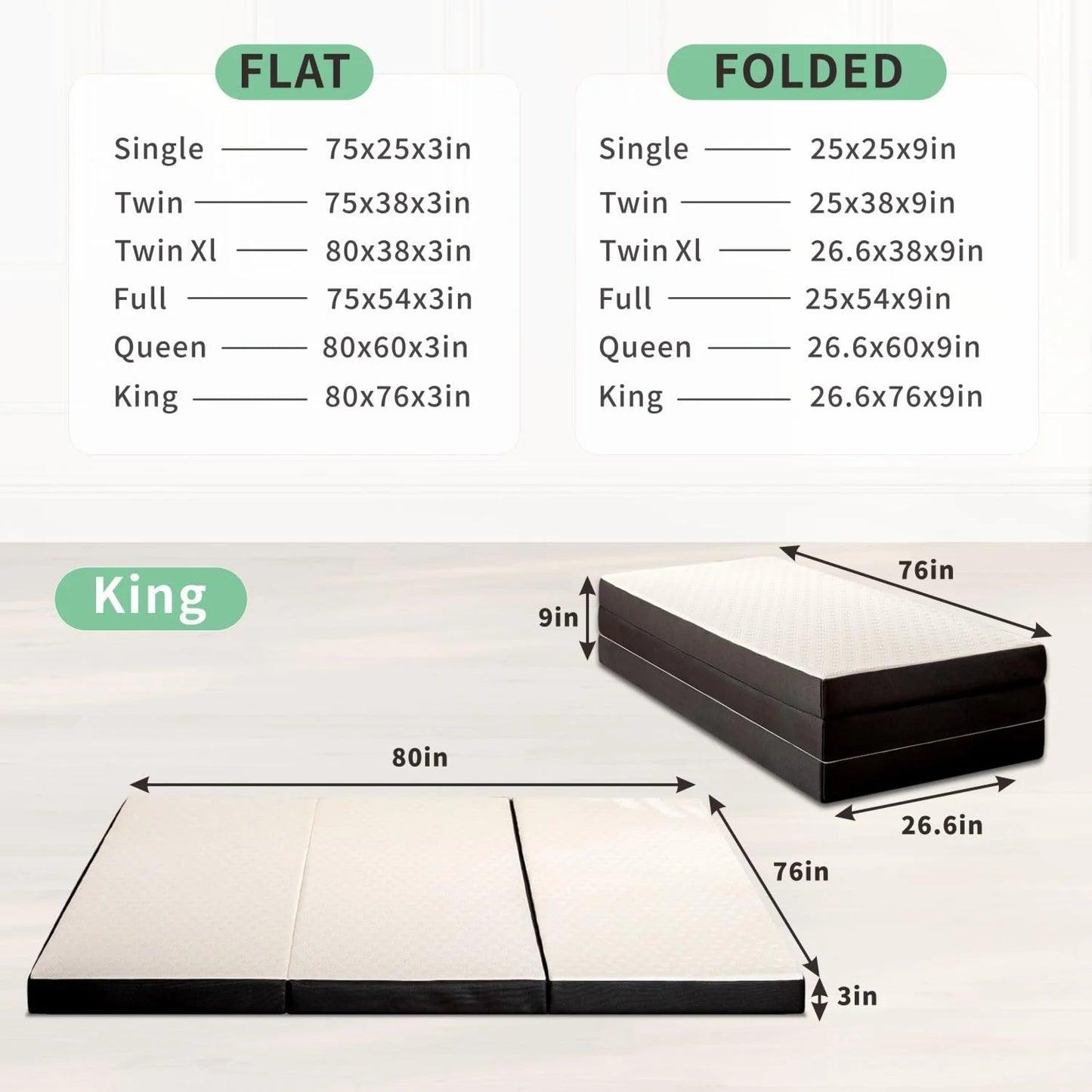 Tri-Fold Mattress With Washable Cover