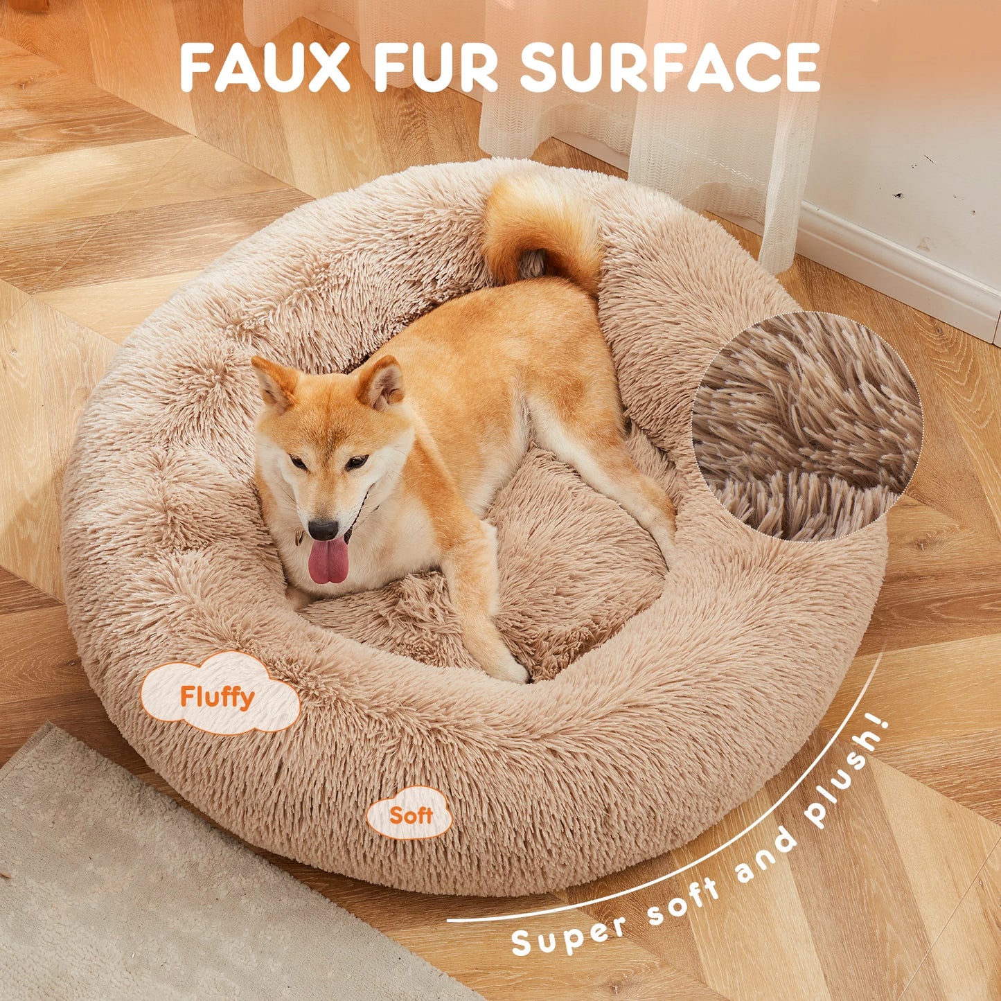 Round Plush Calming Bed For Pets