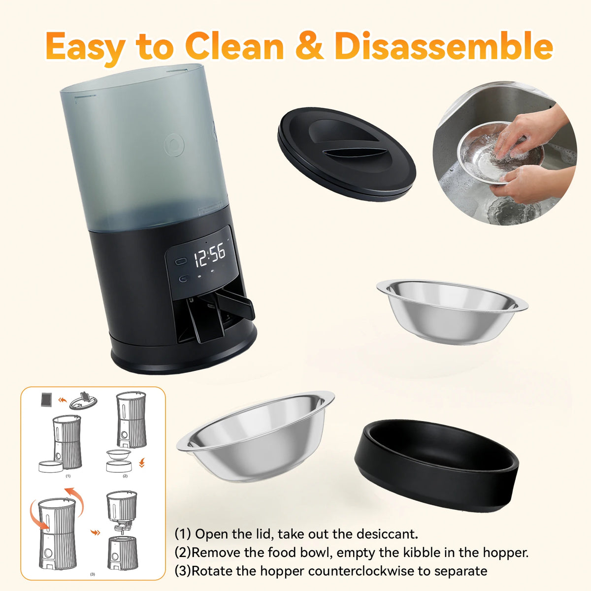 6L Automatic Cat Feeder with 2 Stainless Bowls