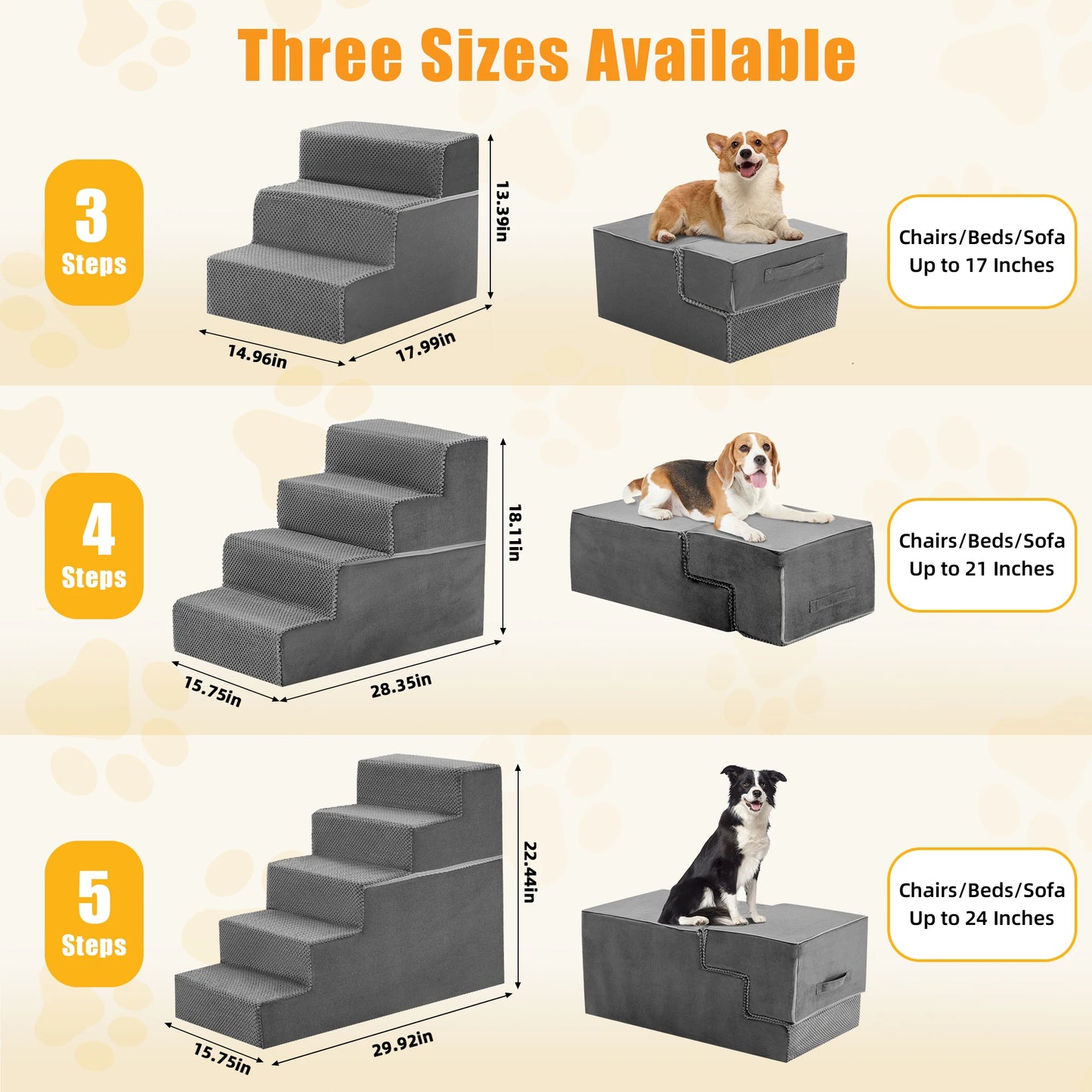 3/4/5-Step Foam Dog Stairs for Small Pets