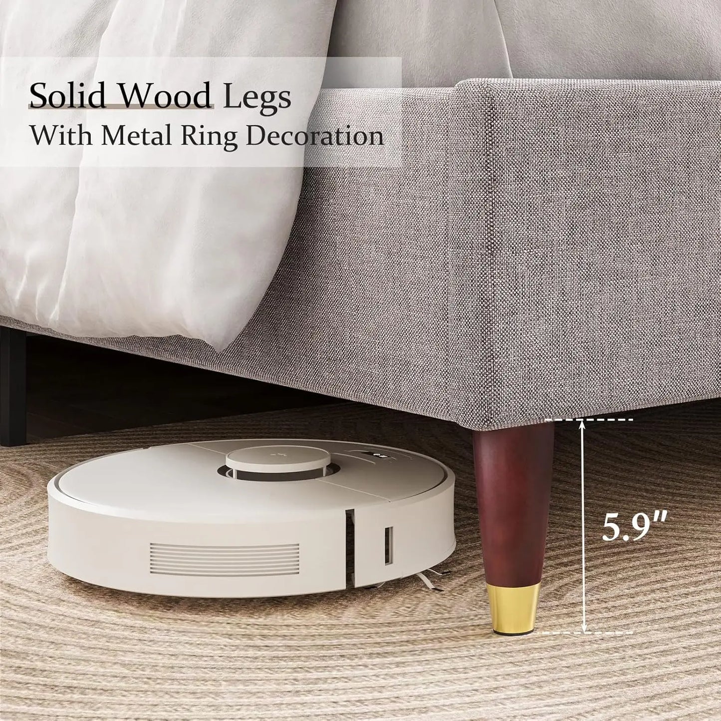 Upholstered Platform Bed, Wingback Headboard, No Box spring Needed