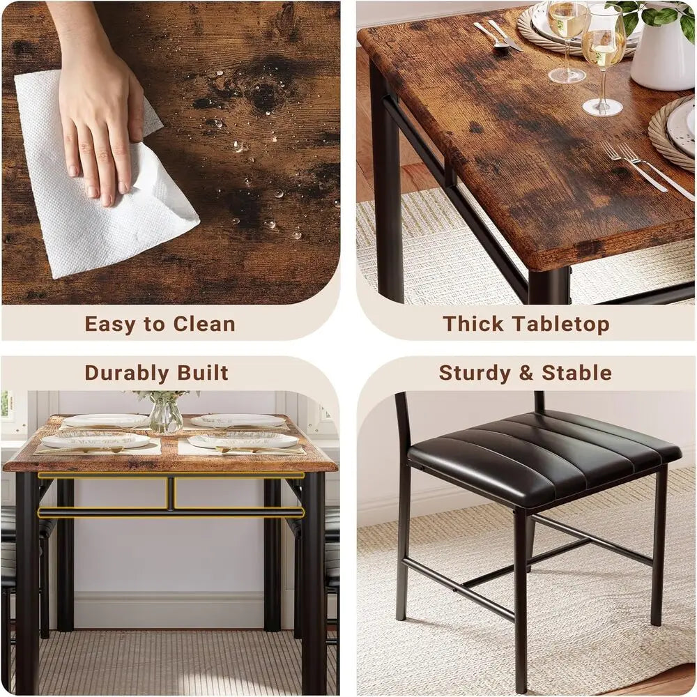 Rustic Brown Dining Table Set for 4