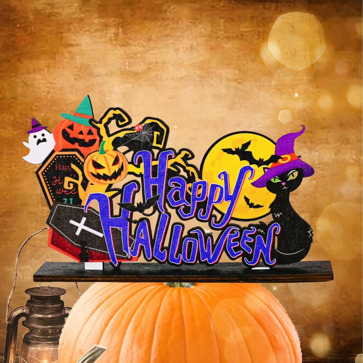 New Halloween Wooden Pumpkin Ornament
