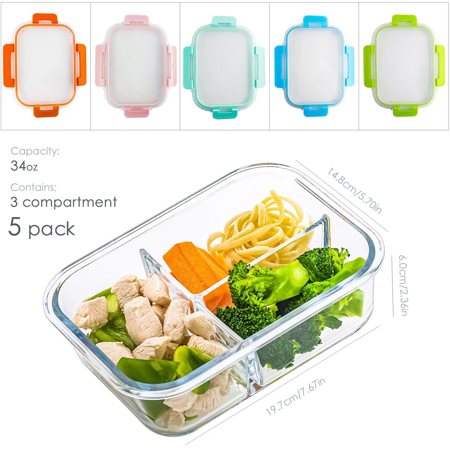 5-Pack Glass Food Storage Containers