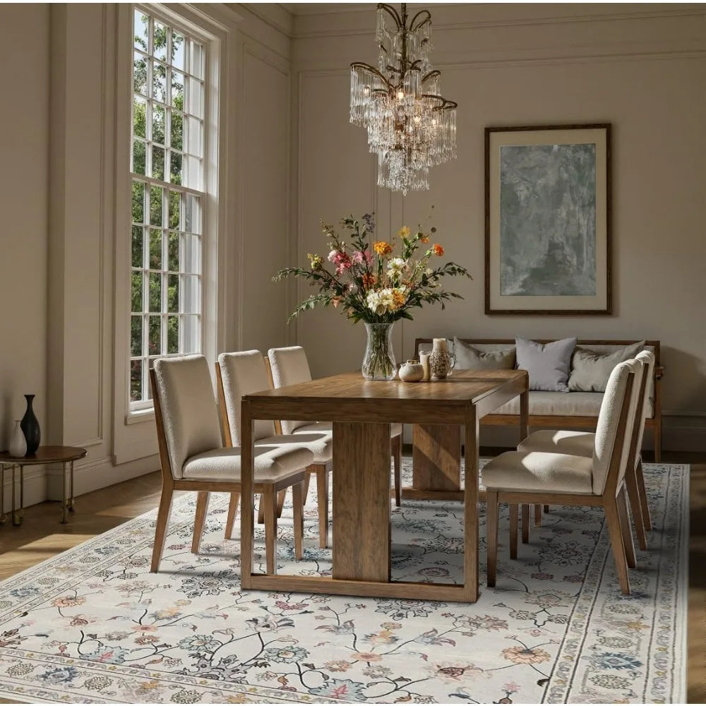 Floral Boho 8x10 Area Rugs, Low Pile Wool Carpets