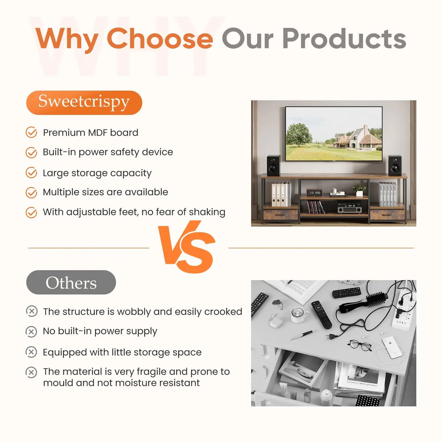 63-Inch Wooden TV Stand for TVs Up to 75 Inches