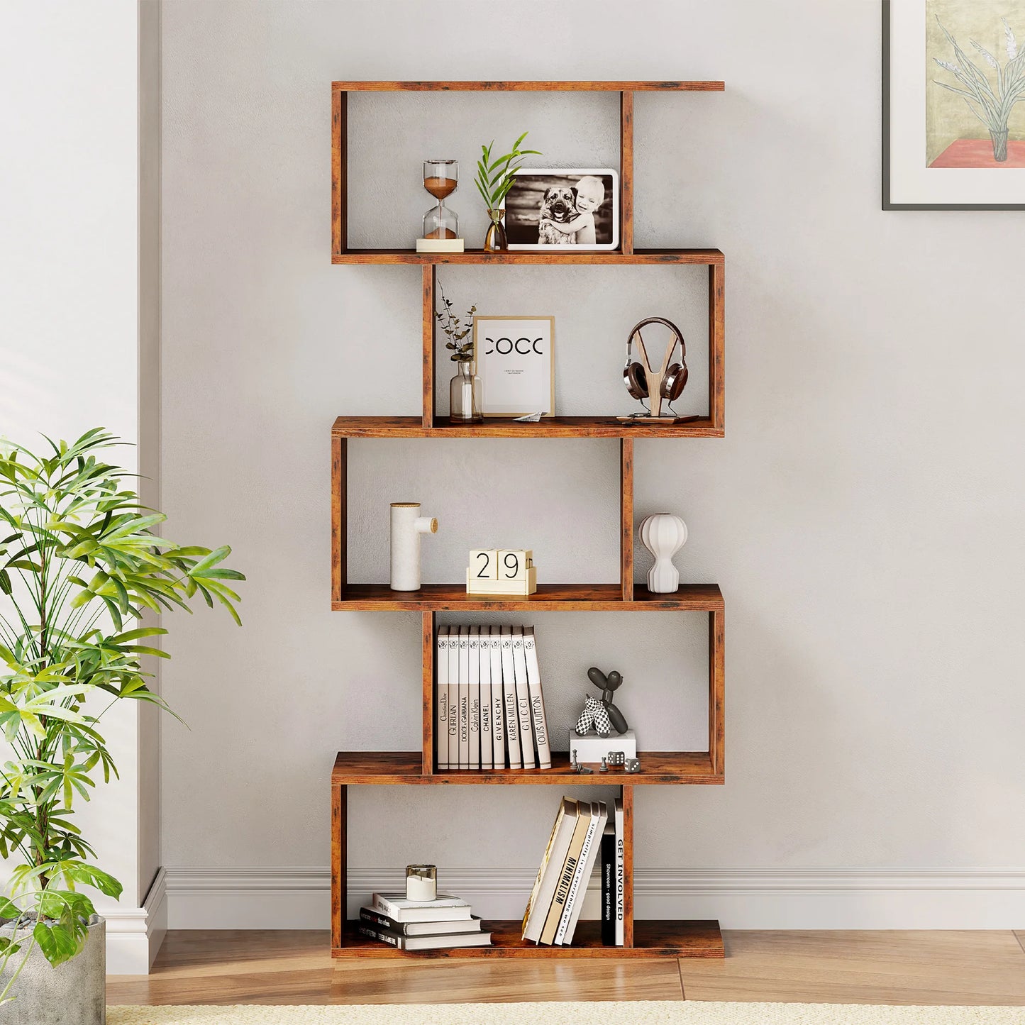 62IN Geometric Bookcase 5 Tier