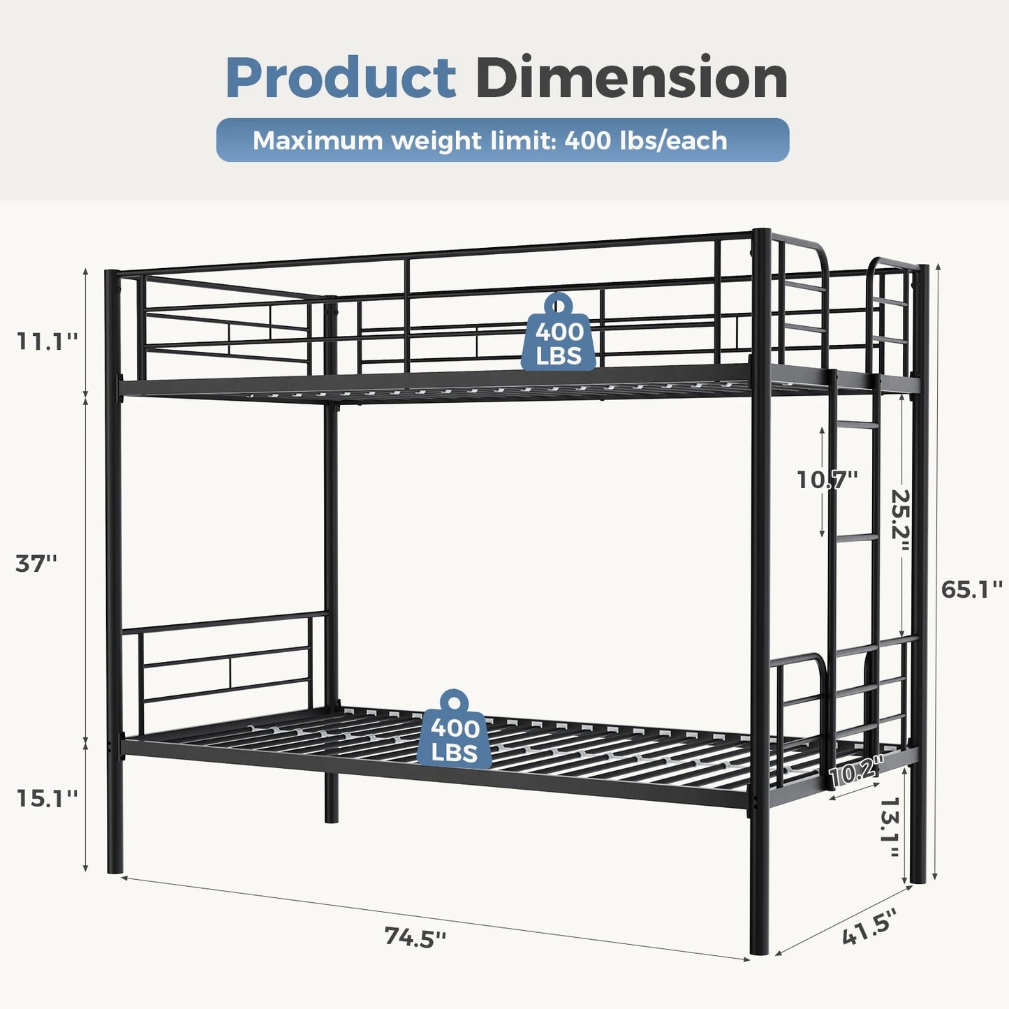 Metal Bunk Bed Frame with Ladder