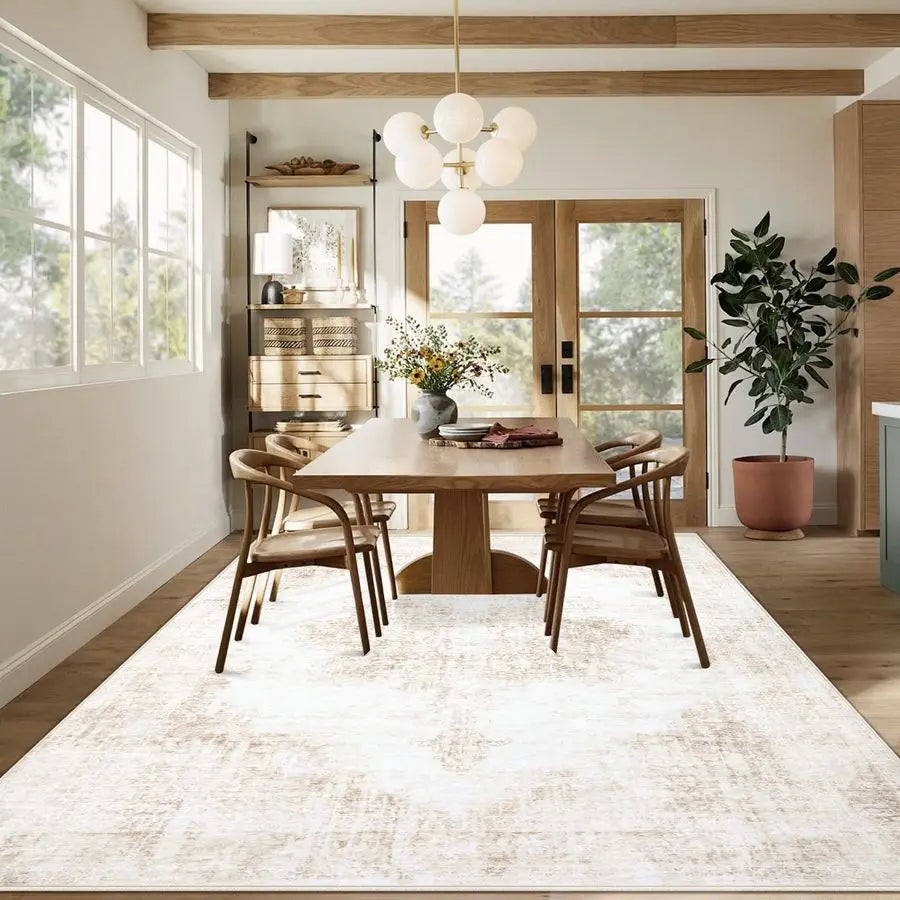 8x10 White Vintage Retro Rug