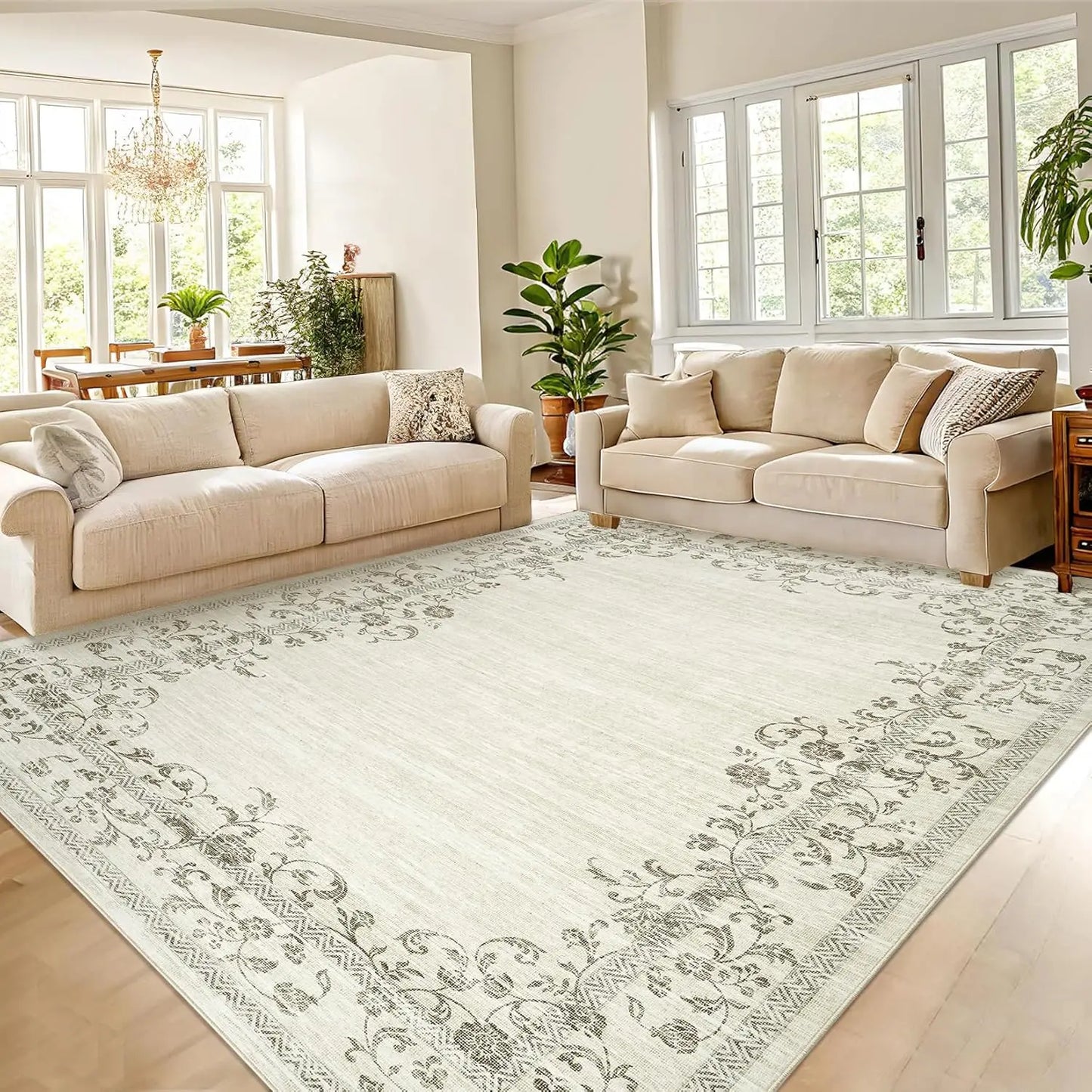 Floral Bordered Large Soft Carpet