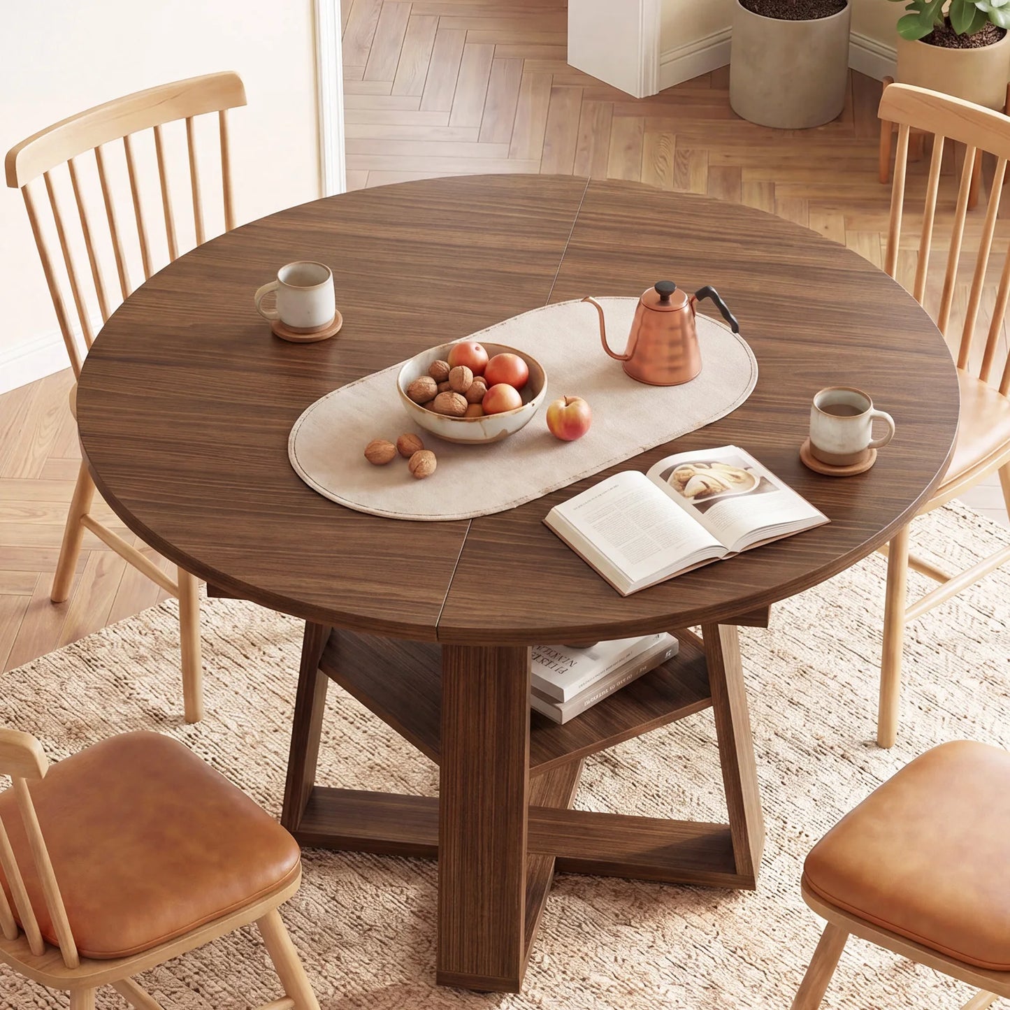 Modern Extendable Wood Round Dining Table