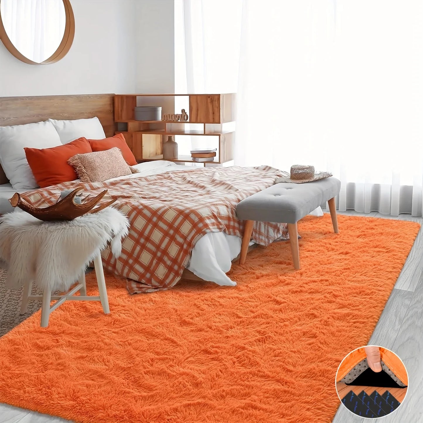 Luxury Plush Orange Soft Shaggy Non-Slip Decor Rug