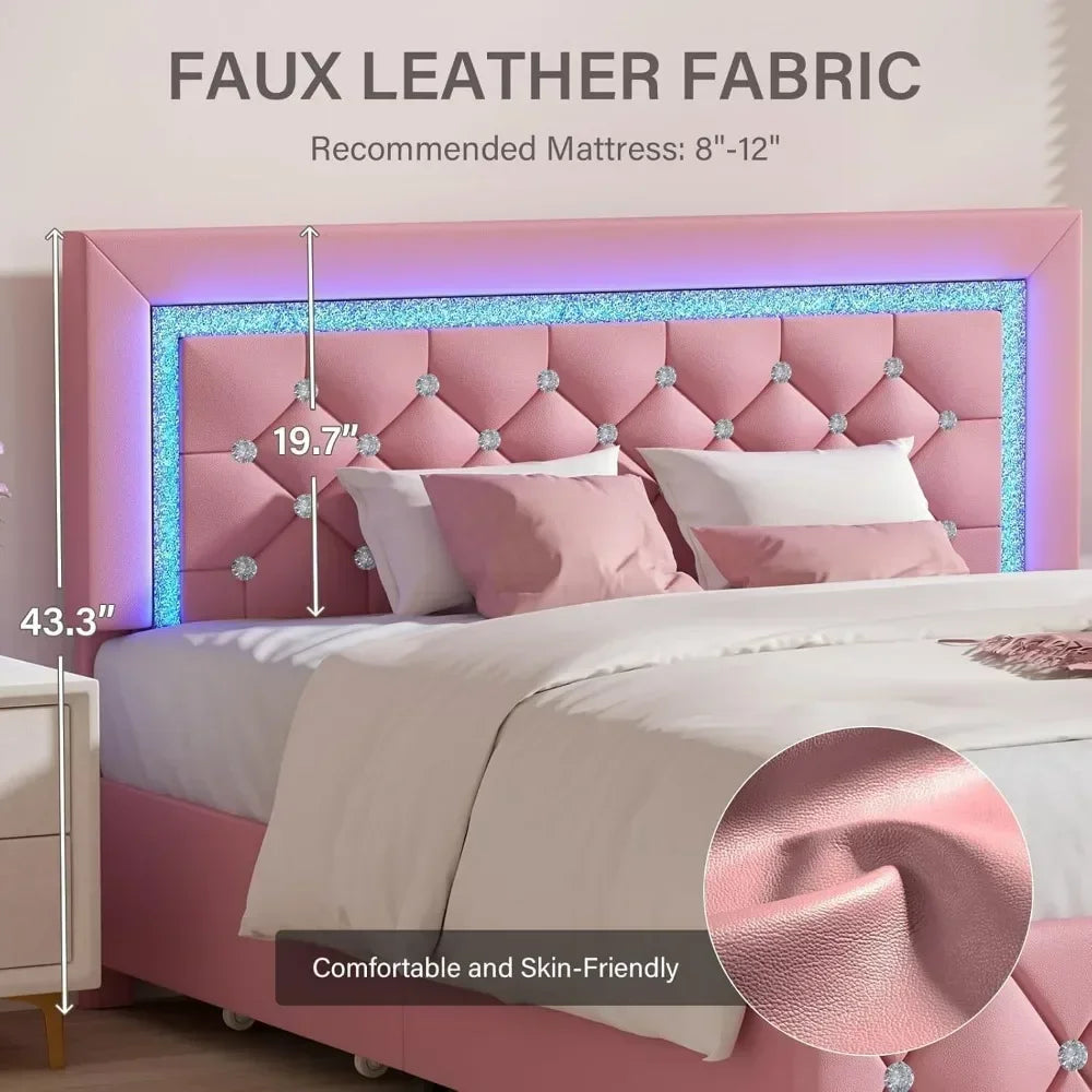 Upholstered Bed Frame with Storage, Diamond Design