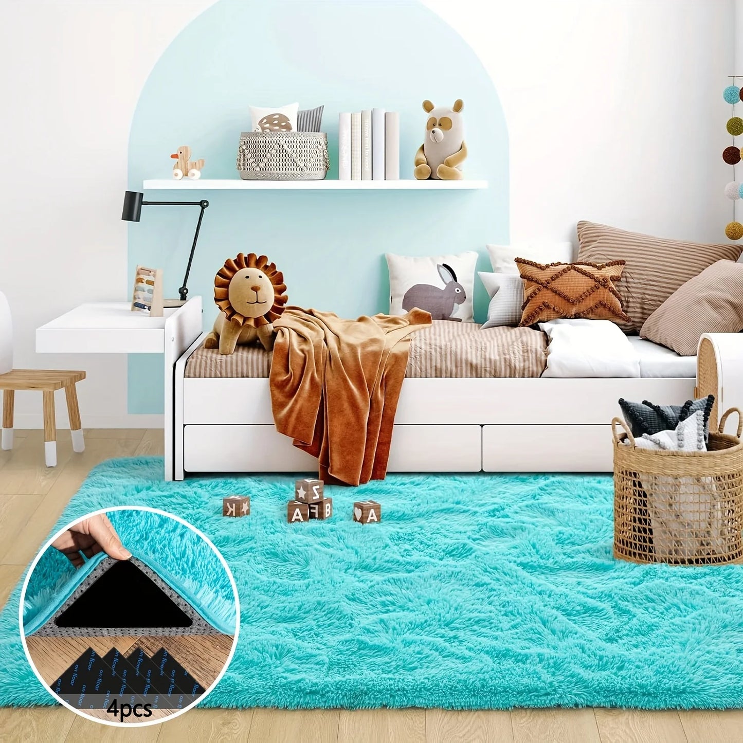 Blue Soft Shaggy Luxury Plush Carpet
