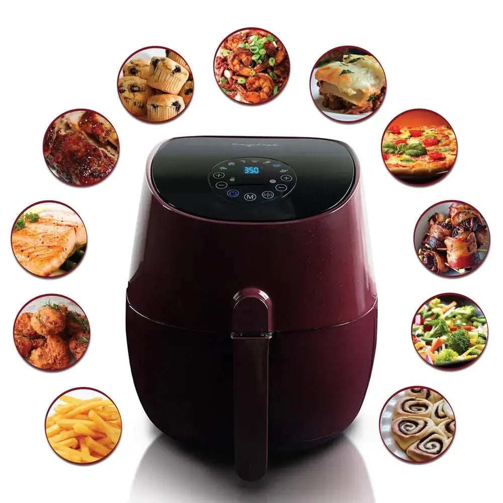 7-in-1 Airfryer Multicooker with Digital Touch Panel in Burgundy