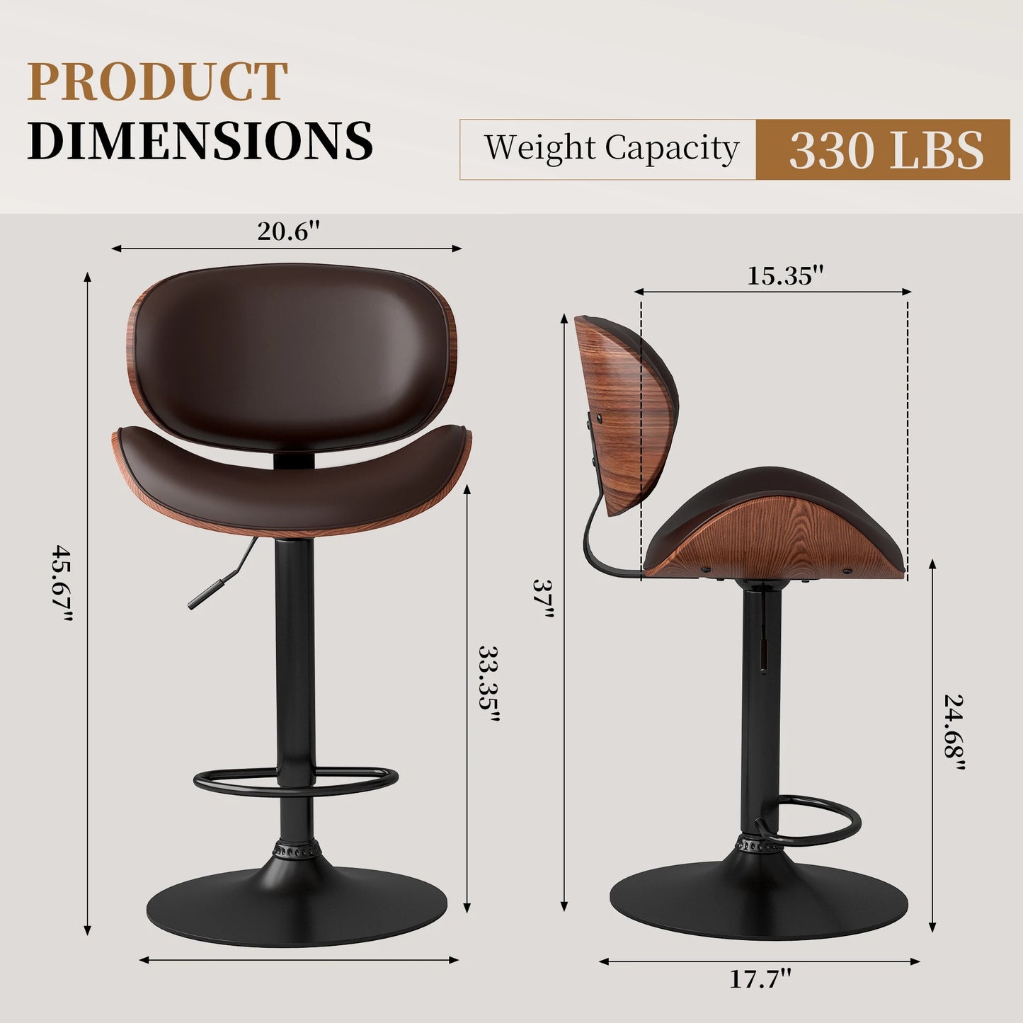 2 Adjustable Swivel Counter Height Bar Stools