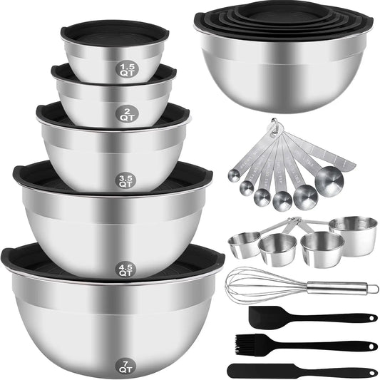 25-Piece Stainless Steel Mixing Bowls Set with Airtight Lids