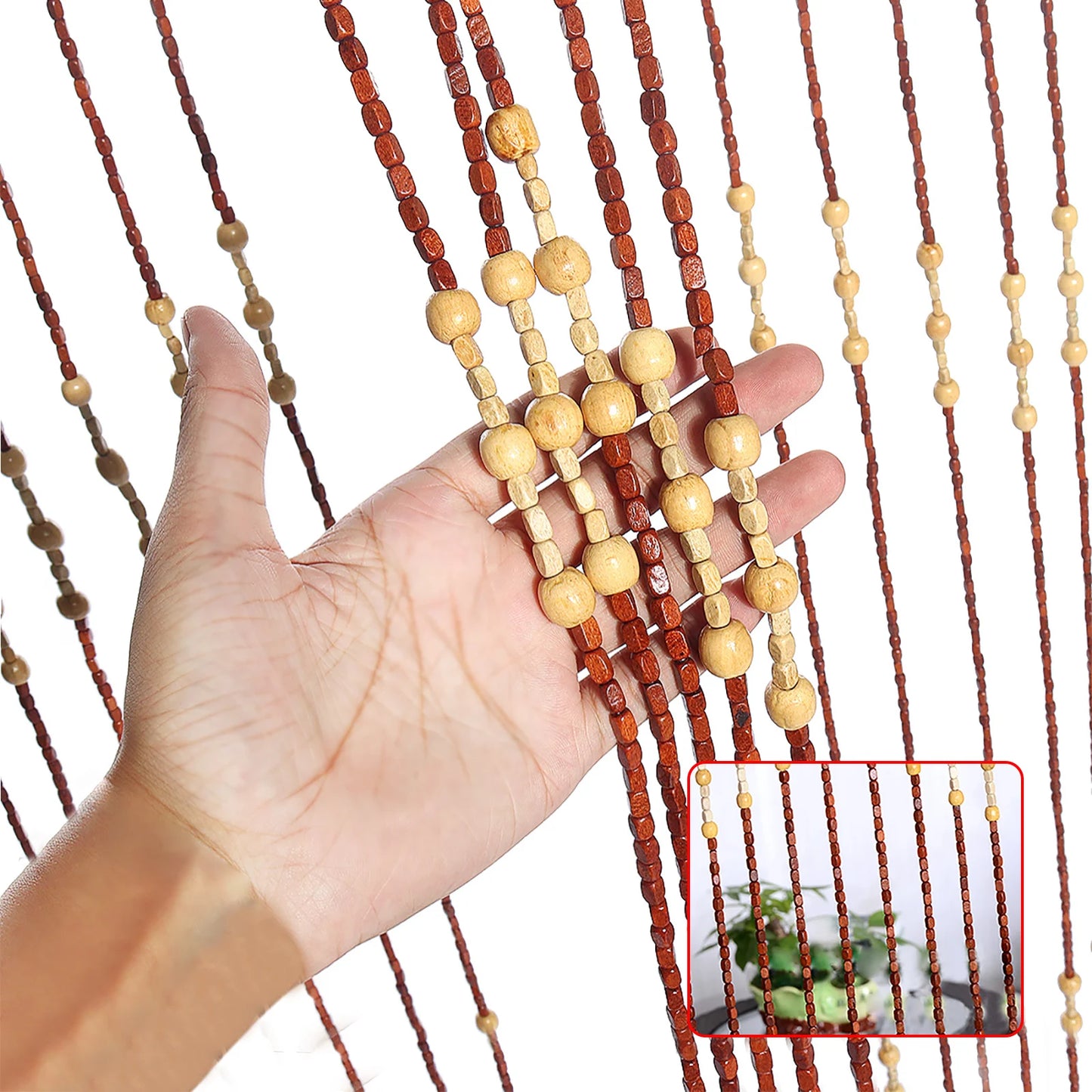 Natural Wood Bamboo Beaded Curtain