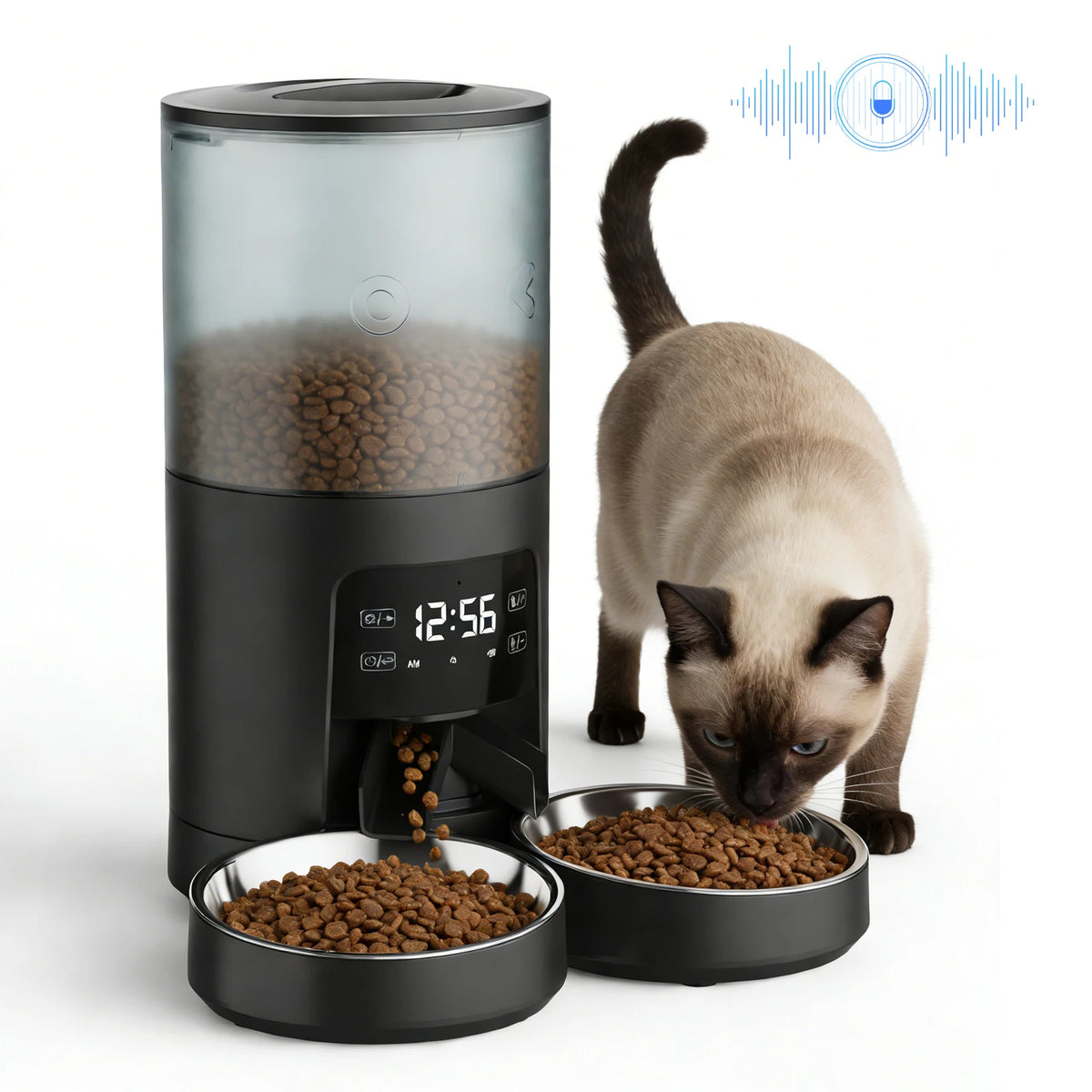 6L Automatic Cat Feeder with 2 Stainless Bowls