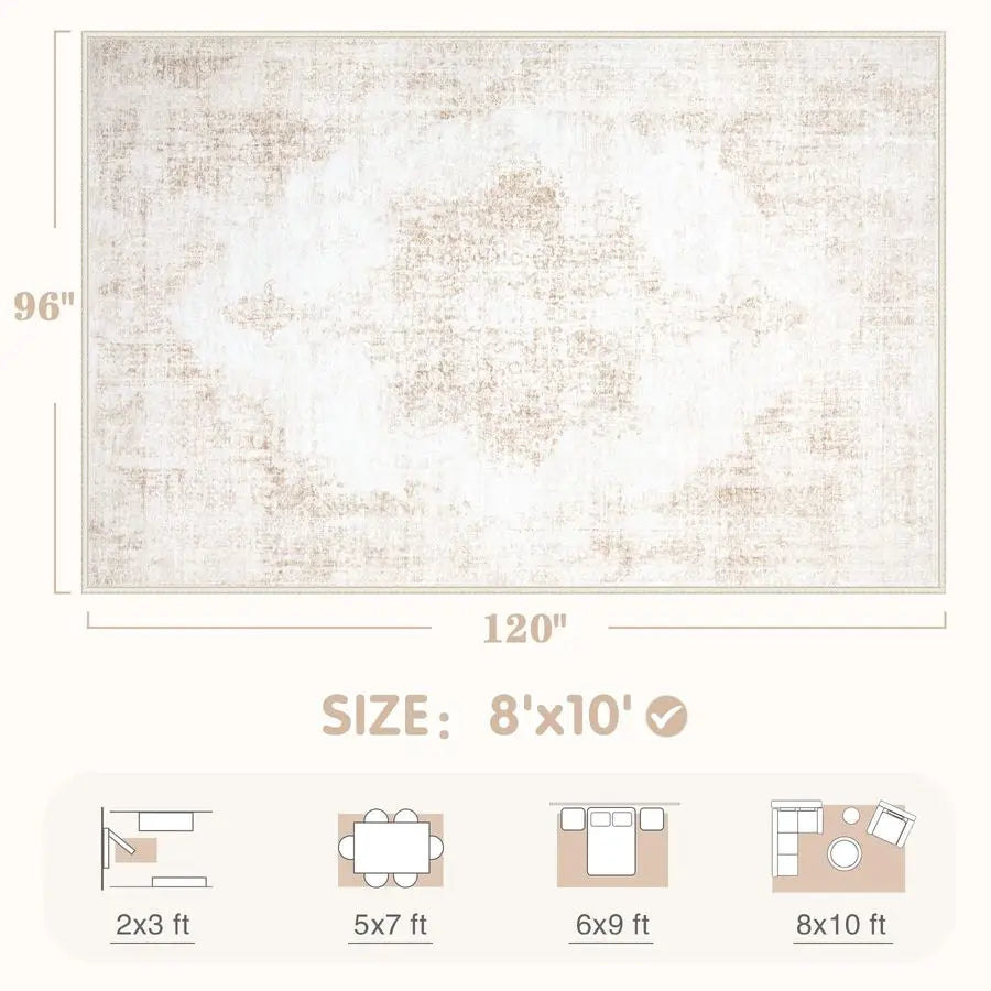 8x10 White Vintage Retro Rug