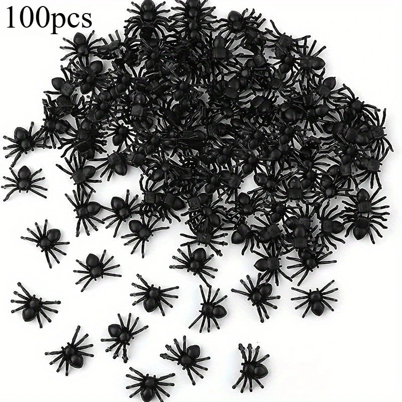 100/50pcs Realistic Plastic Mini Black Spiders